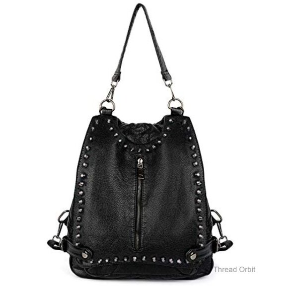 Large Convertible Backpack Purse with Rivet Studs, Waterproof Faux Leather main image 5